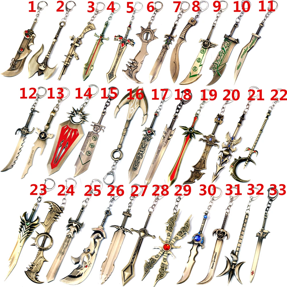 

59 types Hero alliance 12CM keychain League of Legend Weapons Model Key chain LOL Game Accessories Keyring Man Woman Gift 41-59