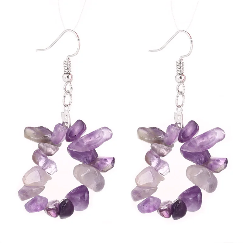

Handmade Irregular Shaped Healing Crystal Natural Stone Dangle Earrings Diy Silver Color Gravel Drop Earrings For Women
