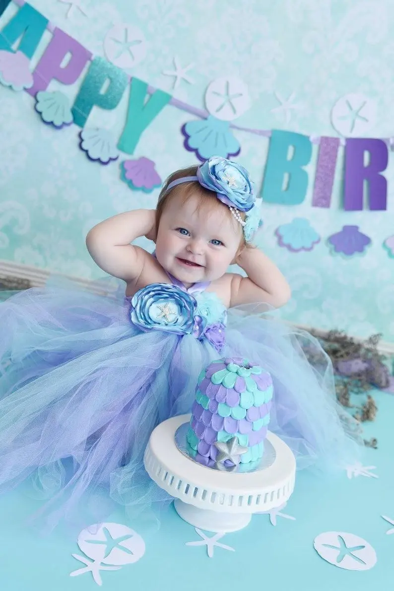 Фиолетовое платье-пачка принцессы «Русалочка», цвета морской волны платье для первого дня рождения для маленьких девочек маскарадный костюм для детей возрастом от 1 года до 12 лет