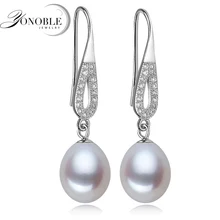 Pendientes de perlas de agua dulce 925 Pendientes de gota de plata para las mujeres naturales de La Perla de la boda romántica joyería fina regalo de la muchacha
