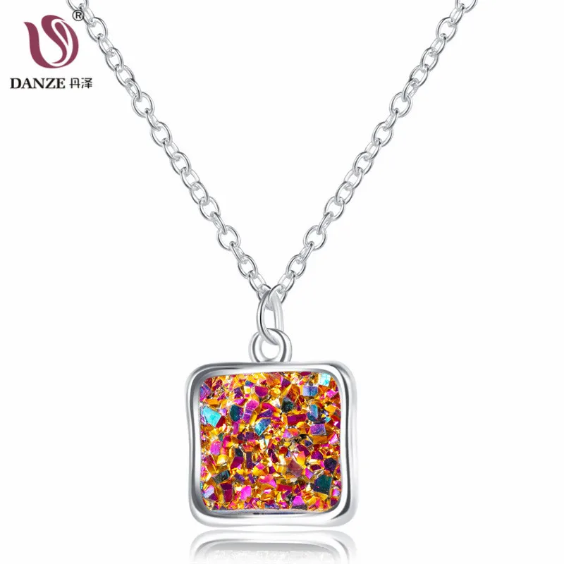 DANZE Симпатичные Bling Crystal Квадратный Кулон Цепочки и ожерелья для Для женщин