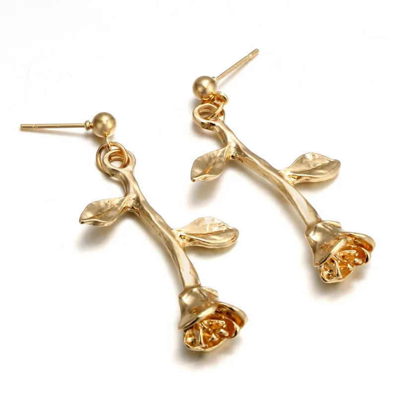 EK725 нежные серьги с розами, модные романтичные серьги, металлические серьги с подвеской, Золотые серьги, корейские женские серьги
