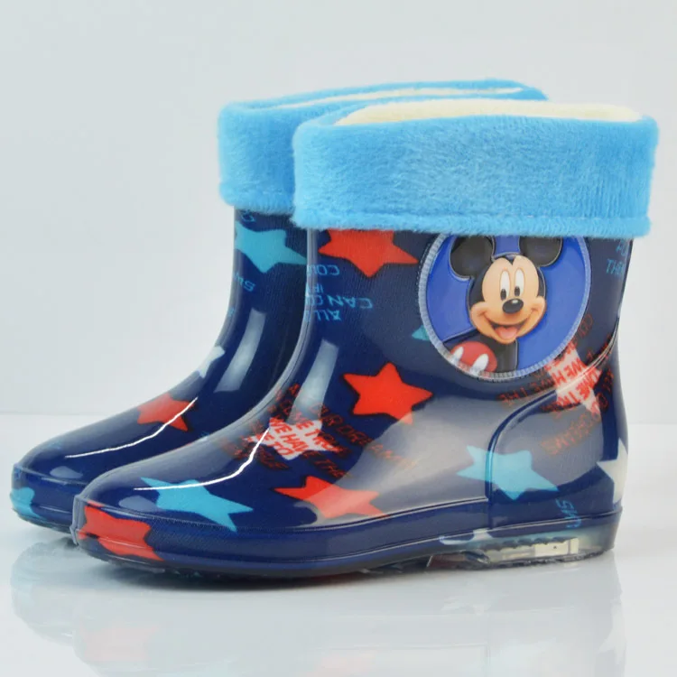 Disney Princess Mickey Minnie children's rain boots rubber shoes cartoon men and women girls rain boots plus cotton detachable