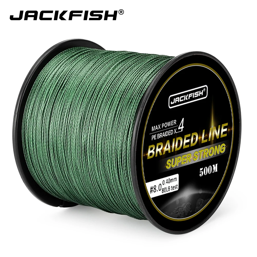 JACKFISH 500 M 4 ستراند صنارة صيد بولي ايثيلين مجدول 10-80LB المتعددة الشعيرات خيط صنارة الصيد s ل الكارب الصيد خط المياه المالحة يطير خط
