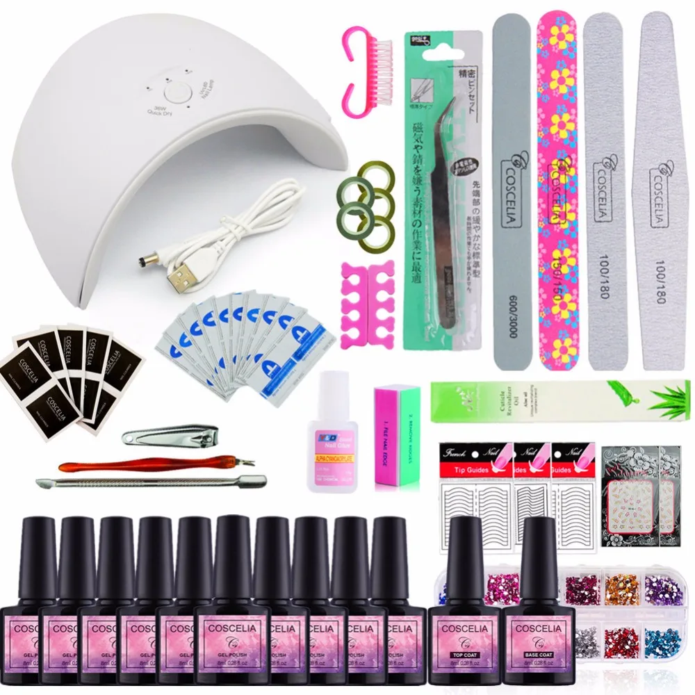

COSCELIA Set For Manicure Nail Art Kit Gel Varnish 10 Color UV Gel Nail Polish 36W Led Lamp Gel Polish Tools For Manicure