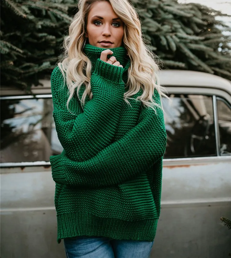2018 Autumn Winter Women Sweater Solid Color Loose Turtleneck Pullovers Female Long Sleeve Casual Sweaters 6 Colour 5 Size | Женская