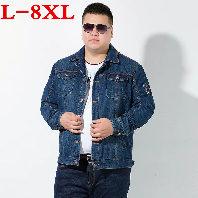 Размера плюс 8XL 7XL Весна и осень джинсовая куртка Для мужчин с отложным воротником модная Изящная верхняя одежда Jaquetas Masculino джинсовая куртка