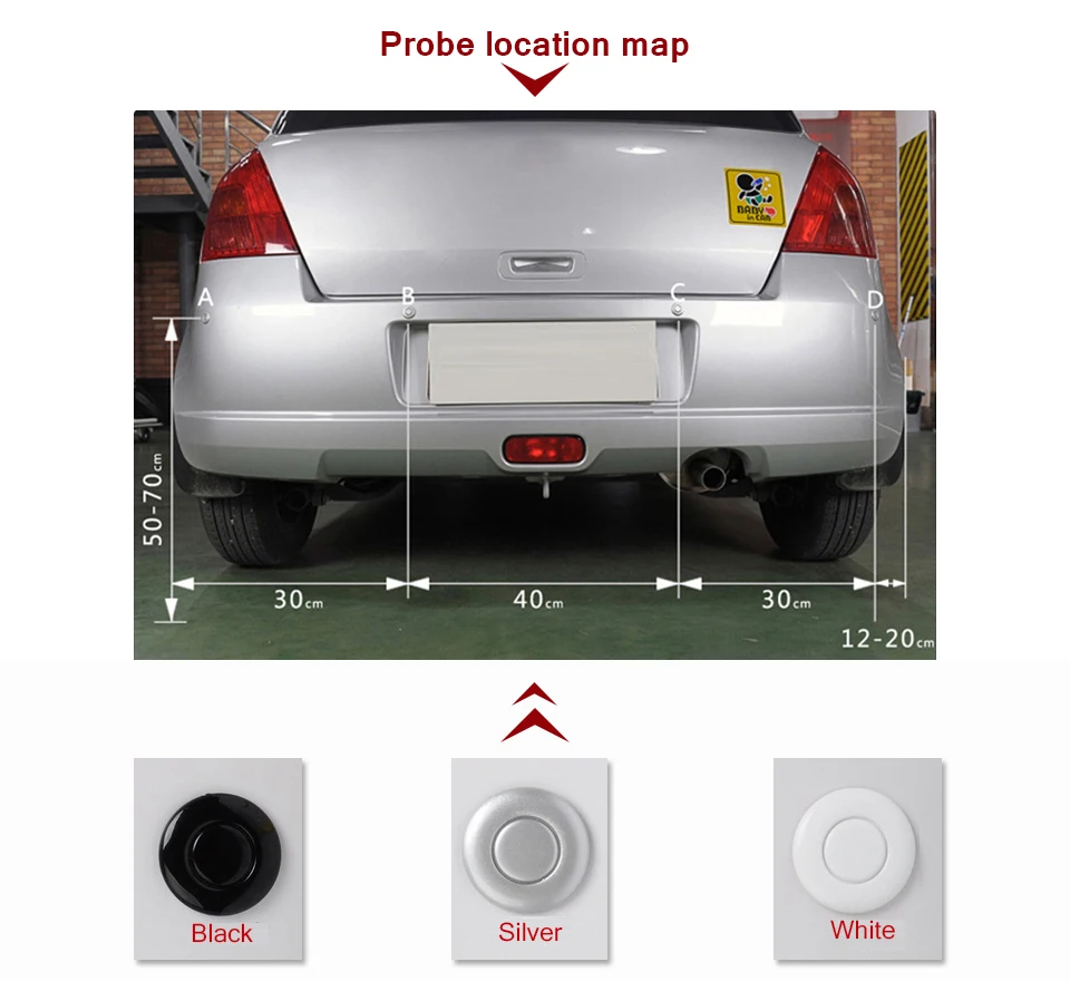 ANLUD Car Auto Parktronic LED Wireless Parking Sensor Kit 4 Sensors Reverse Assistance Backup Parking Alarm Radar Monitor System PZ300-W (4)