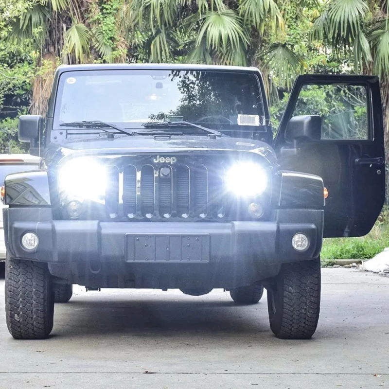 FADUIES 7 80W Round Black LED Headlights Bulb H4 High Low Beam For Jeep Wrangler JK TJ LJ Hummer H1 H2 LED Headlamps(1Pair)  (13)