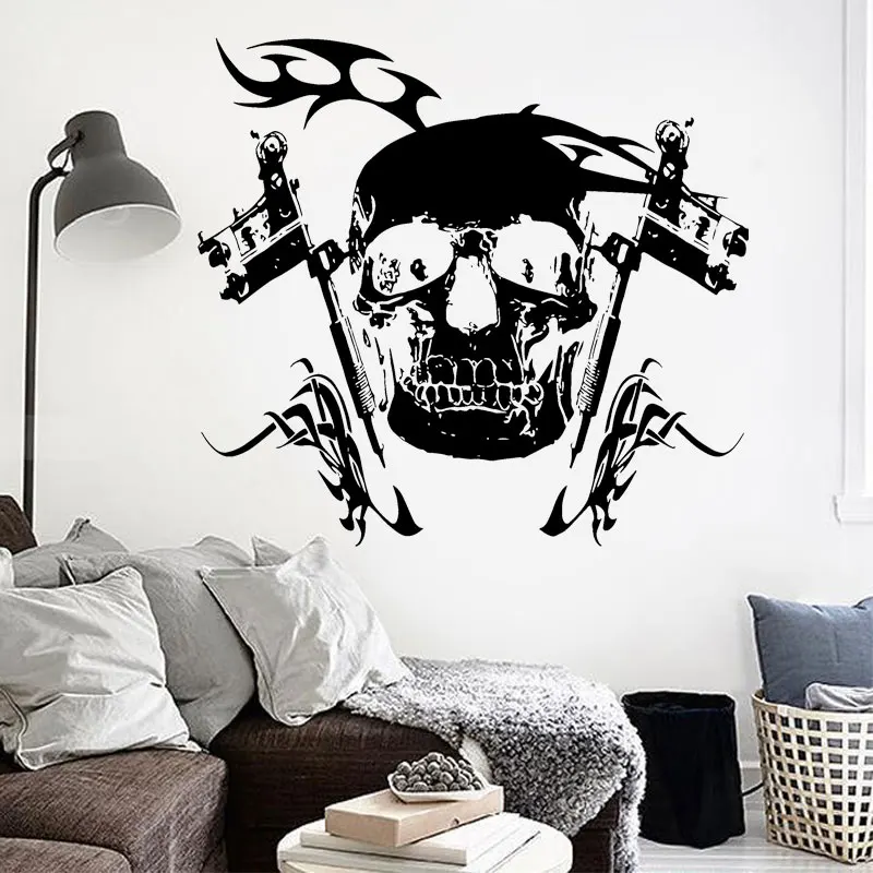 

Skeleton Pirate Wall Decor Vinyl Sticker Mural Poster Tattoo Parlor Gun Machine Living Room Decoration Adhesive Wall paper Z106