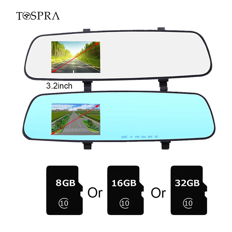 TOSPRA Full HD 1080P Автомобильная DVR камера Авто 3 2 дюйма синий/белый зеркало заднего вида