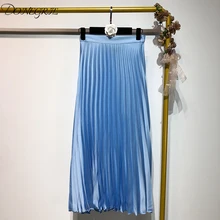 Весна стиль европейский и американский стиль сладкий небольшой свежий синий Высокая талия плиссированная юбка