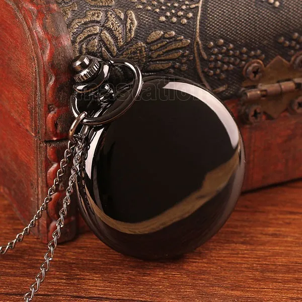 Черные Круглые Гладкие карманные часы в стиле стимпанк P200