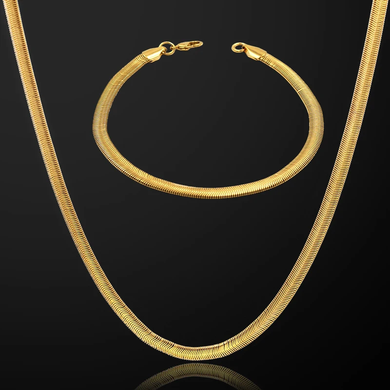 Цепочка со змеиным плетением и браслет 5 мм|colorful jewelry sets|jewelry sets for womennecklace and bracelet set