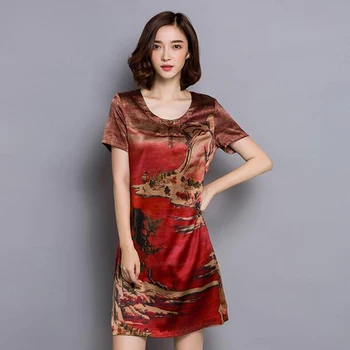 

Nice Summer Rayon Dress short-sleeved Printing Dress Plus Large Size Fashion Temperament Women O Neck Loose Retro Dress LU241