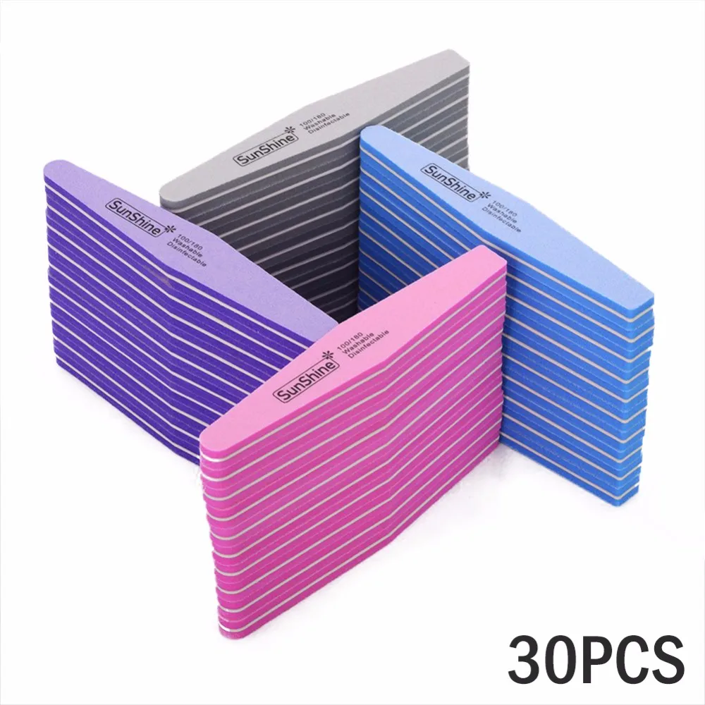 30pcs Wholesale Sunshine Nail Art Files 100/180 Grit Slim Sanding Set Diamond Nail Buffers