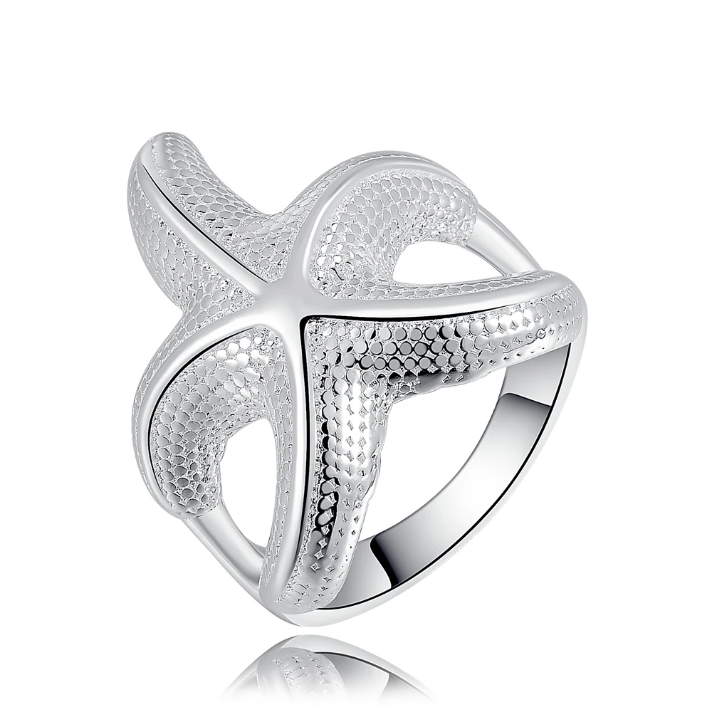 

Beautiful Large Starfish Silver color Ring Fashion Jewelry Charm Wedding women , nice fashion Cute gift Free shipping R538