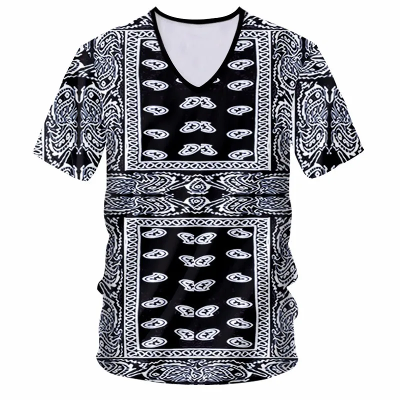 

Vintage 3D paisley bandana Print Baroque Brand T-shirt 2019 Summer Style V-neck Luxury Tees Unisex Hip Hop Clothes Custom S-7XL