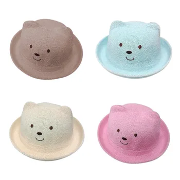 

Baby Boys Girls Hats Fashion Ears Straw Bucket Hat 2018 New cute Cap Children Bear Hats Cap Kids Solid Beach Caps
