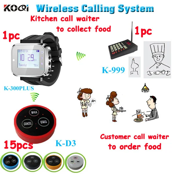 US $207.20 Kitchen Chef Call Waiter System Chef Call Waiter To Pick Up Order 1 Keypad 1 Smart Watch 15 Call Bill Cancel Button
