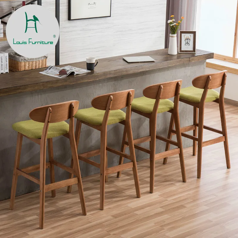 

Louis Fashion Bar Chairs Solid Wood Backrest Modern Minimalist Family Footstool Originality Northern Europe