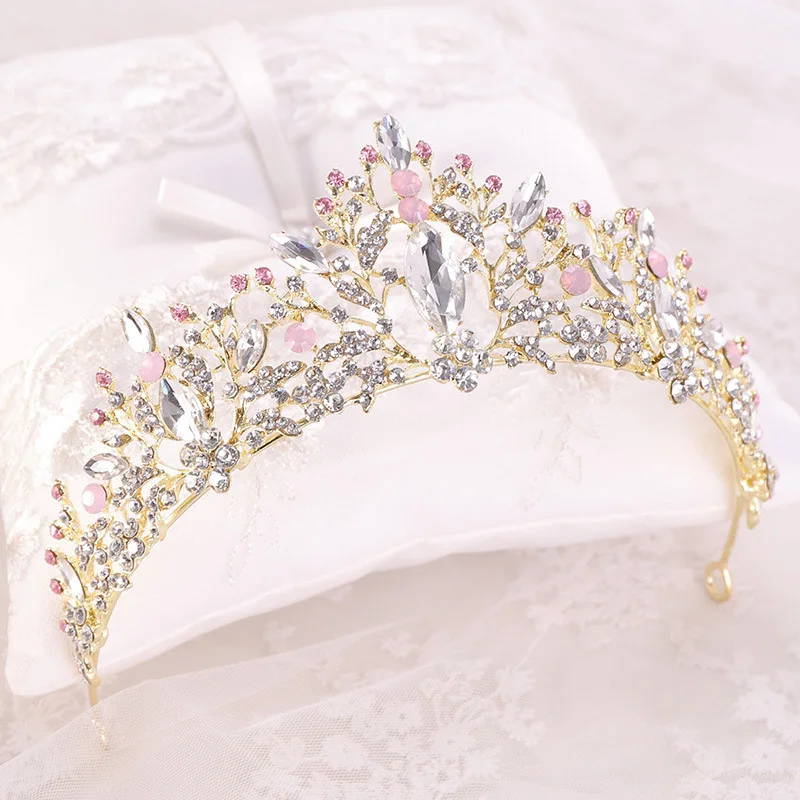 Кристалл Розовый Стразы сплав тиара de Noiva невесты корона головной убор для женщин ювелирные изделия для волос аксессуары для свадьбы День рождения VL