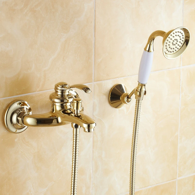 Antique Zirconium Solid Brass Gold Shower Faucet Suit European Polished