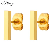 Alisouy 1 пара глянцевый дизайн роза с золотистым или титановым покрытием сталь мода квадратный бар серьги штапель мужские и женские серьги-гвоздики