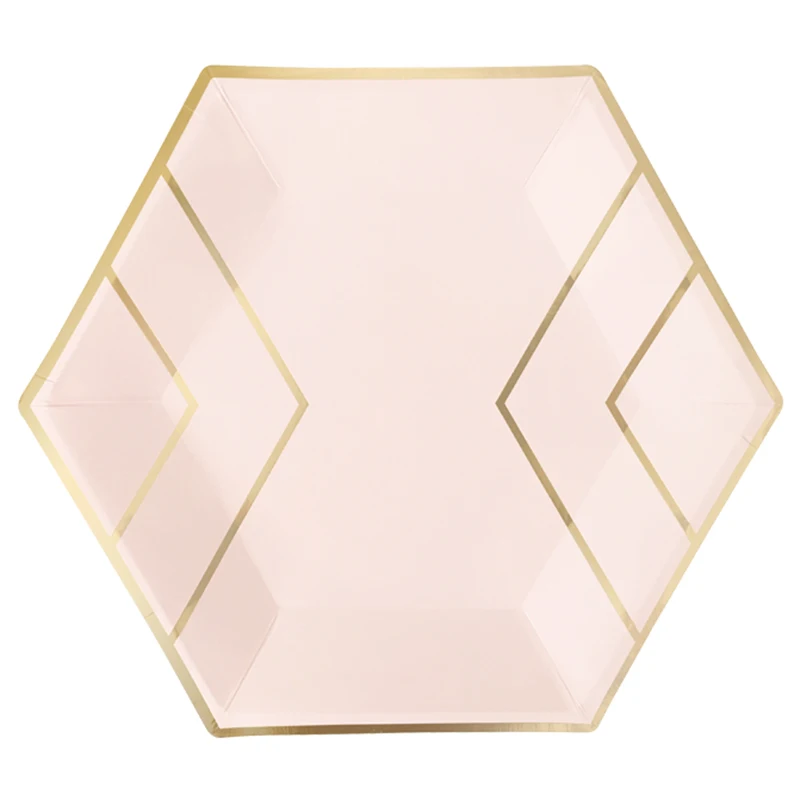 Pink Foil Gold Striped Party Supplies Disposable Tableware Sets Lattice Paper Plate Cups Napkins For Wedding Baptism Decor