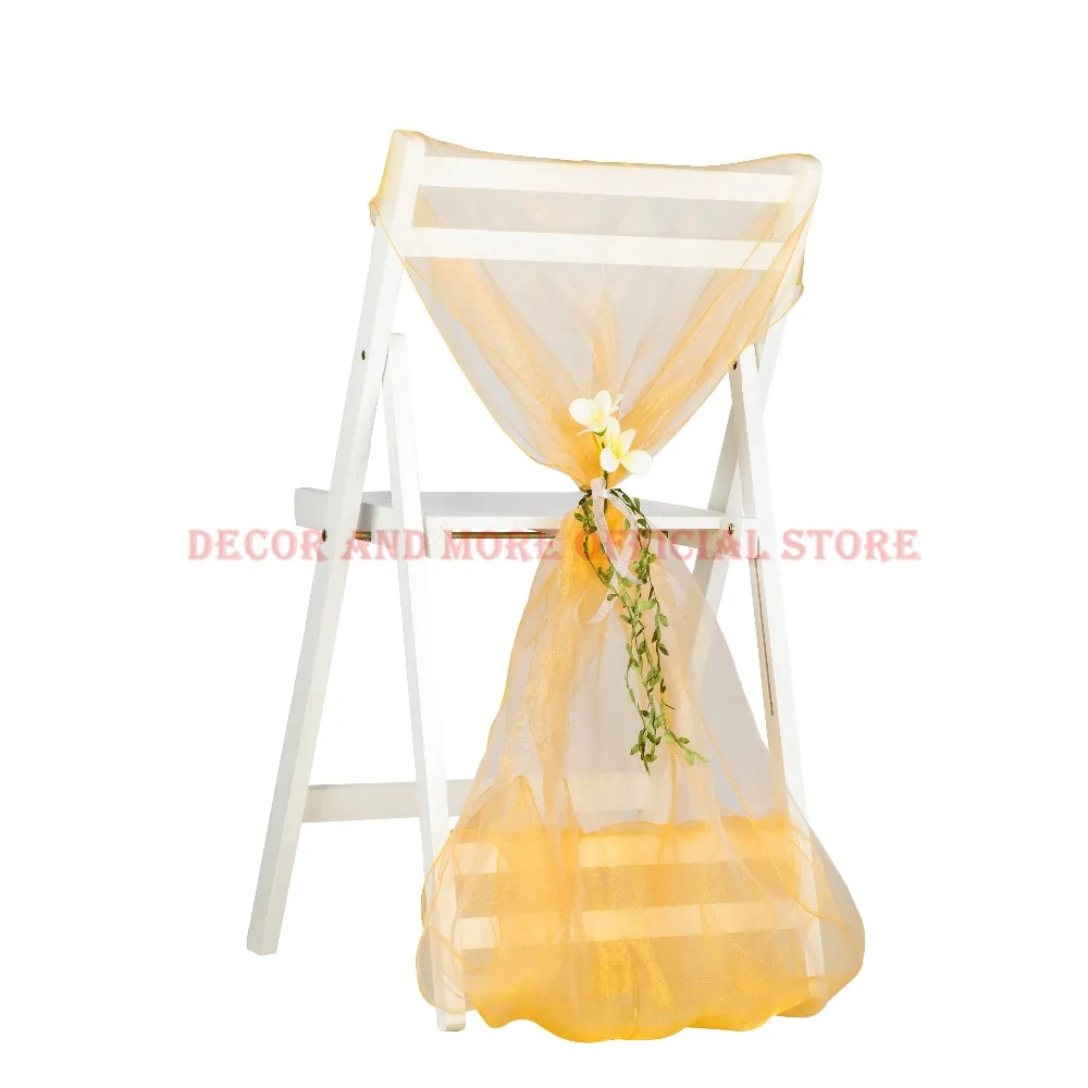 50PCS Party Hotel Wedding Chair Sashes For Outdoor Folding Gold Blue White Organza Cap With Flower Decor Ties |