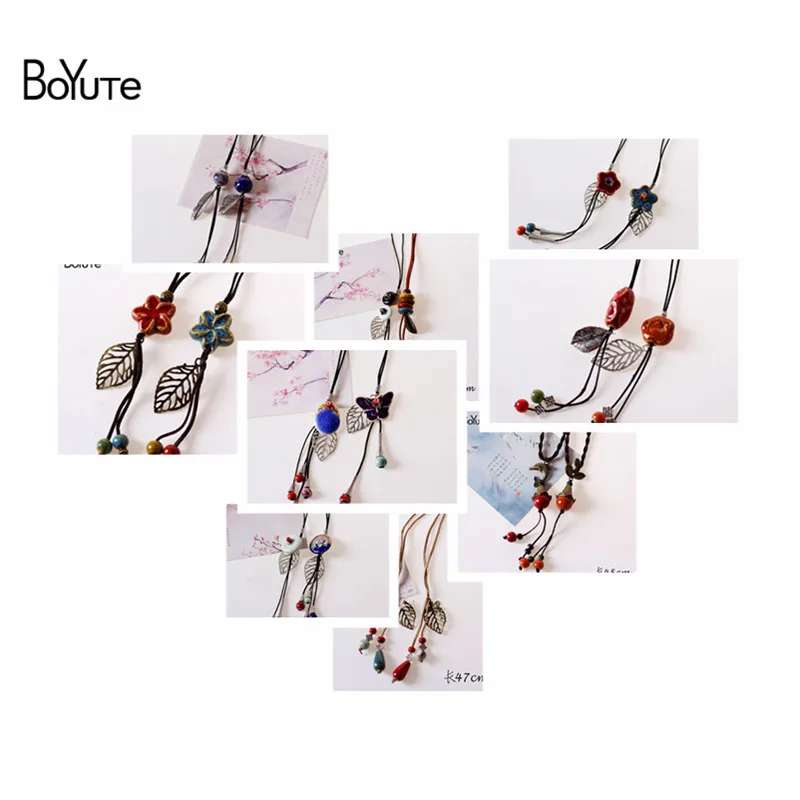 

BoYuTe Retail 1 Piece Original Ceramic Beads Knitted Vintage Hand Made Pendant Necklace Women