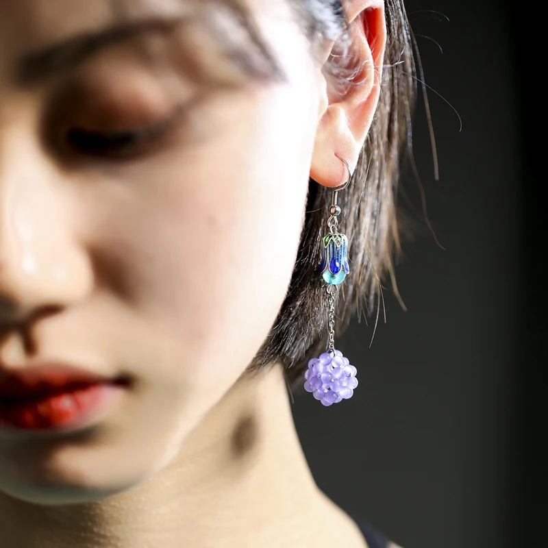 

SA SILVERAGE Weaving Creative Grape Ball Chinese Characteristics Drop Earrings Woman Original Jade Earrings Beautiful Cloisonne