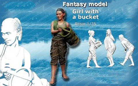 

New Unassembled 1/35 modern girl with a BUCKET Resin Kit DIY Toys Unpainted resin model