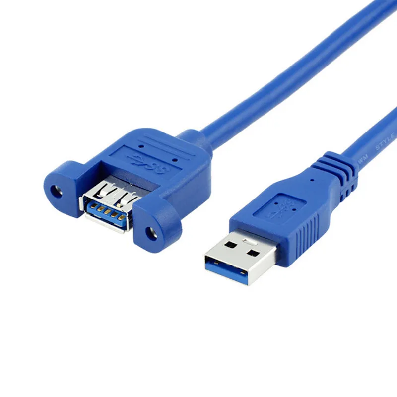 

USB 3.0 A Male to Female Extension Cable with Panel Mount screws blue color