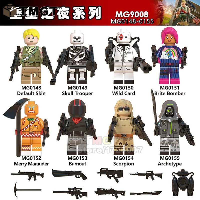 

Single Sale Default Skin Skull Trooper Wild Card Brite Bomber Scorpion Building Blocks Toys Gifts for children