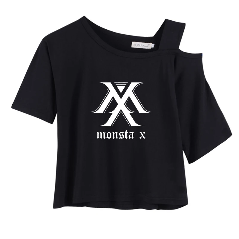 Exo Got7 Next черная розовая Женская футболка с коротким рукавом Monsta X Seventeen Twice Wanna One Stray Kids Ikon Ateez футболка для женщин - Цвет: monsta-black
