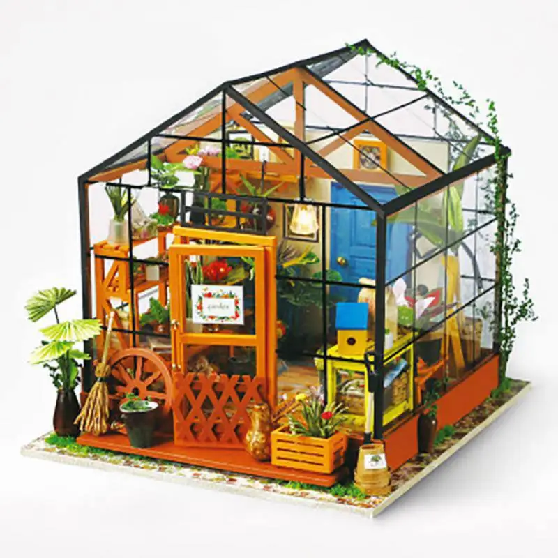

New Kids Robotime Miniature Dollhouse DIY Kathy Green Garden With Children's Furniture Model Building Doll House Sets Toys