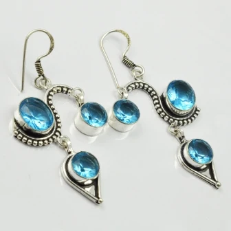 Blu Topas, Argento Overlay Su Orecchini Di Rame,, 60Mm , E2274