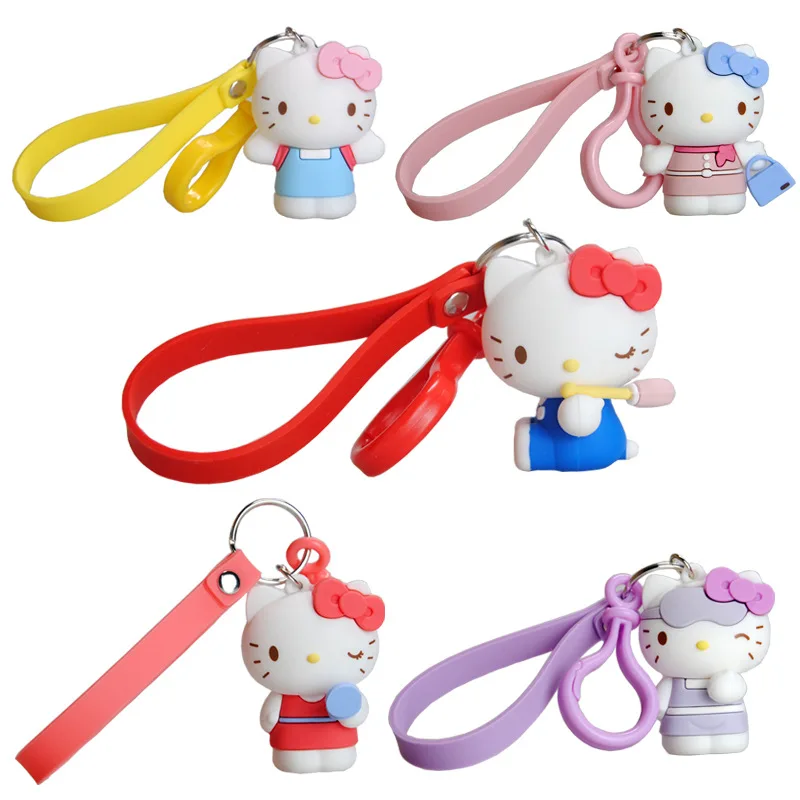 

Cartoon Hello Kitty KT Cat Anime Pendant Kids Toys Keychain Women Waistband Strap Metal Key Ring Chains Car Bag Charm D201