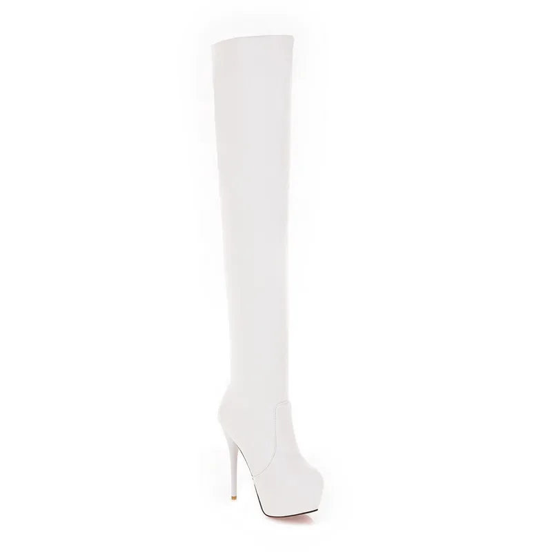 Белый MORAZORA SIZE 33-46 new slim over the knee boots women super high heels platform shoes autumn sexy thigh high boots female - Цвет: Белый