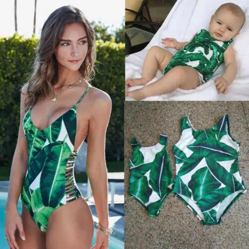 

ITFABS Family Matching Swimwear Mother Daughter Women Kid Baby Girls Swimsuit Monokini Summer Beachwear Swim Wear
