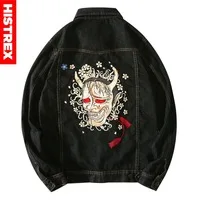 HISTREX Embroidery Japanese Devil Jacket Men 100% Cotton 3XL 4XL Hip Hop Autumn Winter Coats Black Denim Jeans Jackets HT99Z2#