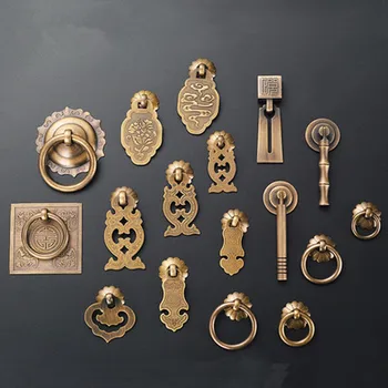 

Drawer Handle Chinese Single Hole Pure Copper Vintage Handle Desk Jewelry Box Pulls Handle Wardrobe Knobs for Furniture Hardware