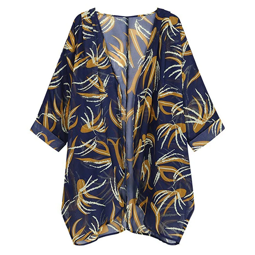 

feitong Kimono Cardigan Women Long Summer 2019 Chiffon Floral Print Kimono Mujer Kimonos Plus Size Blouse Beach Harajuku 6#3.5