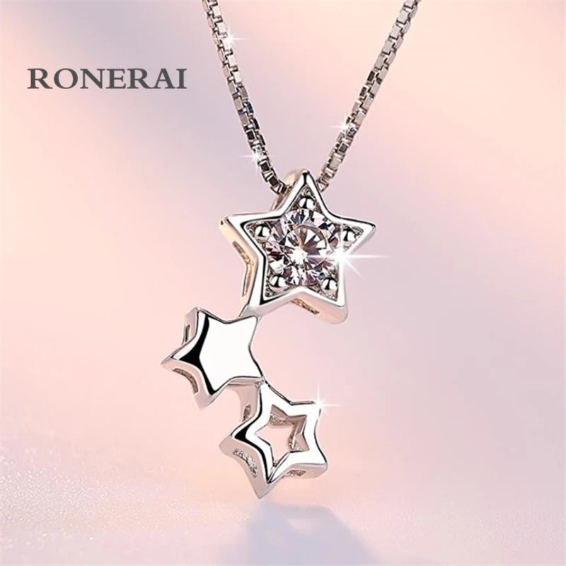 KOFSAC Cute Stars Design Pendants Necklace For Women Girl Engagement Party Fashion 925 Sterling Silver Jewelry | Украшения и