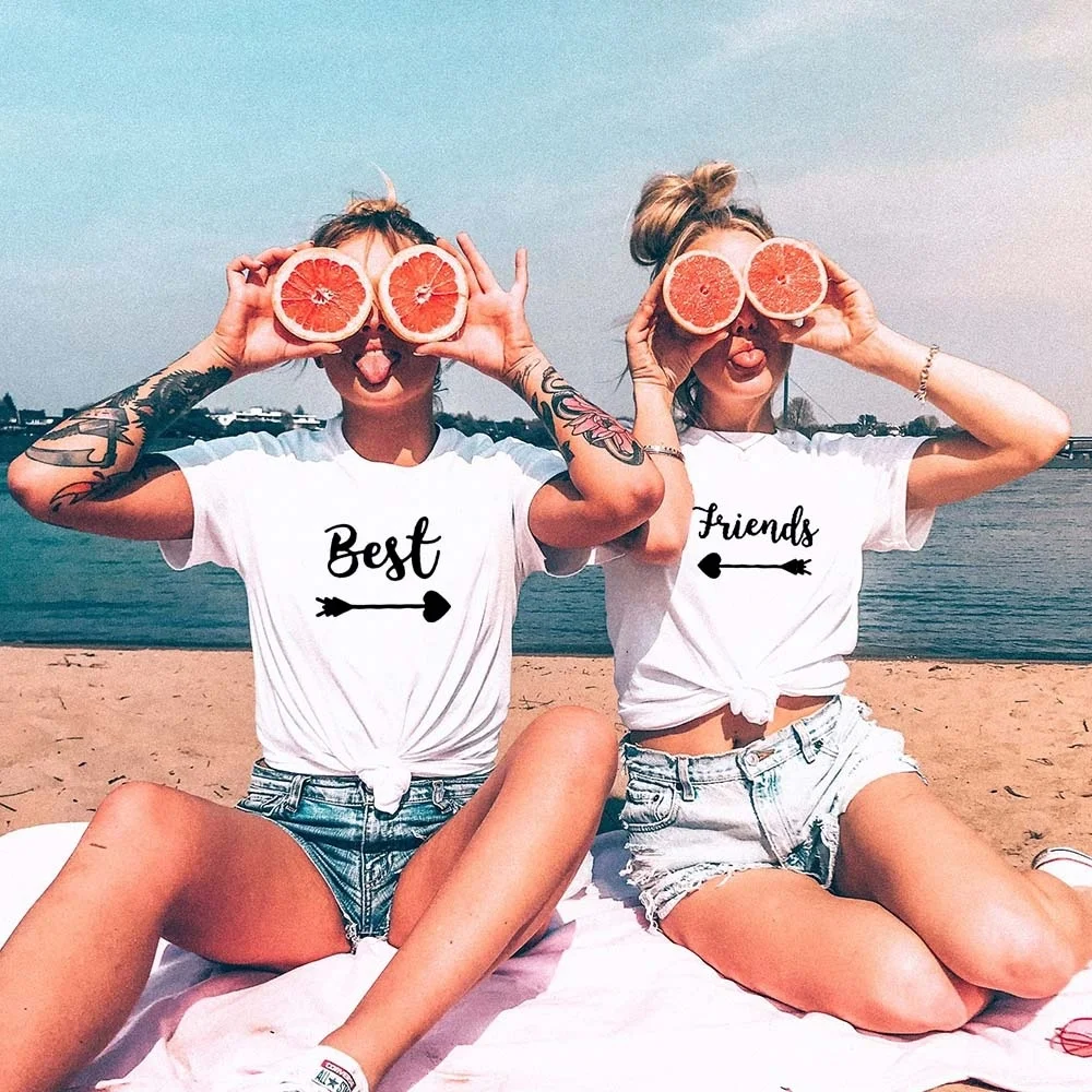 

Best Friends T shirt Women T-shirt Summer Short Sleeve Sister Bff T Shirt Women Tshirt Top Black White Cotton Tee Shirt Femme