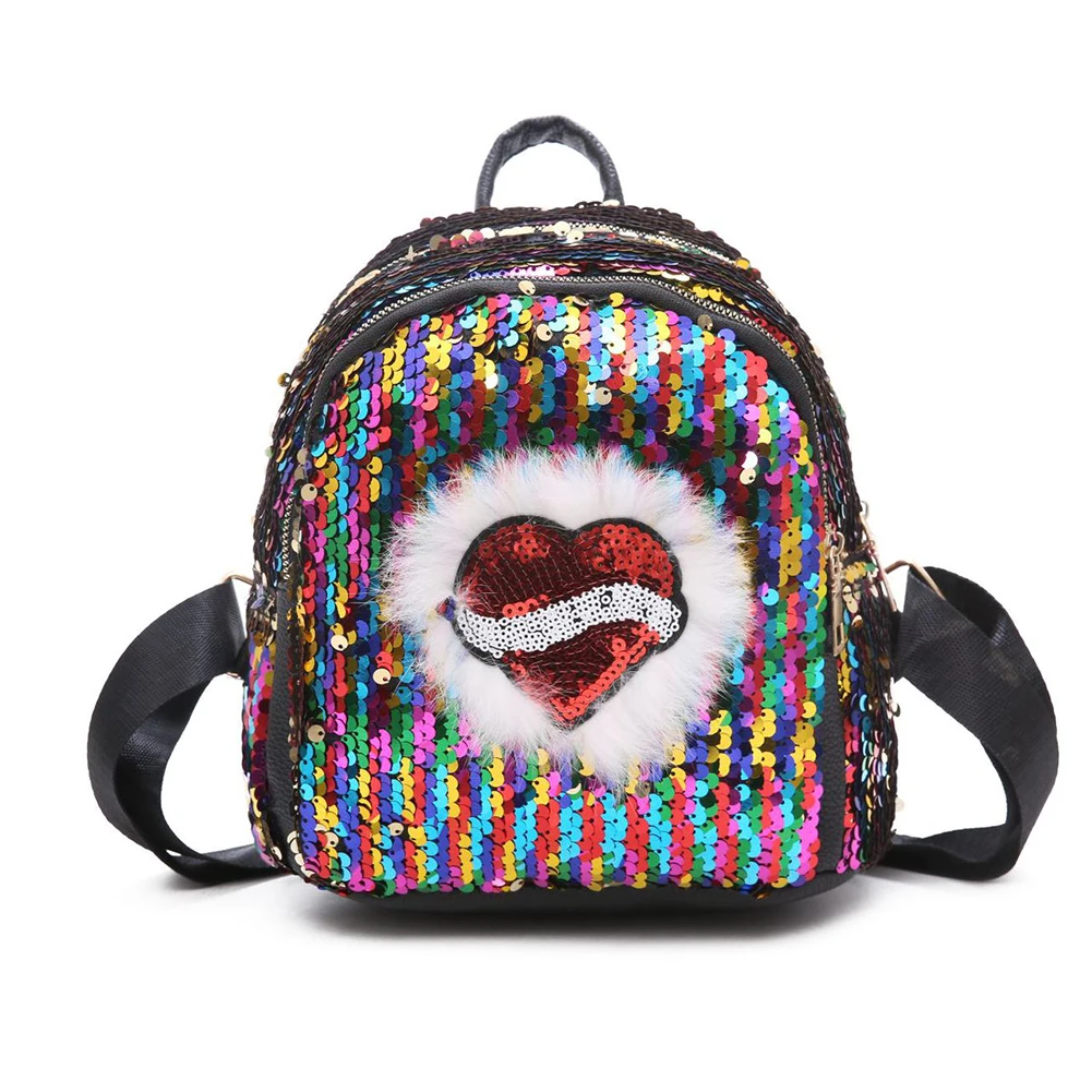 

Lovely Sequins Love Heart Women's Travel Shopping Backpack Shoulders Bag Teenage Girls Travel Mini School Bag Backpack