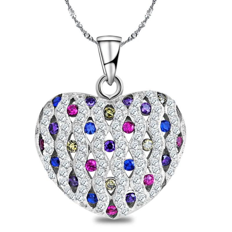 925 Sterling Silver Heart Shape Pendant With Fancy Zircon Stones Unique