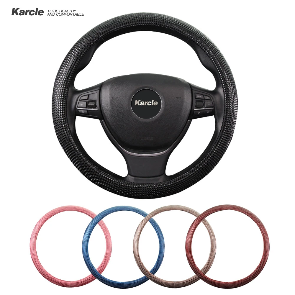 Karcle 38CM Heat removing Leather Steering Wheel Cover Non slip Spring