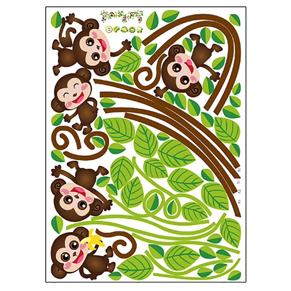 Kartun Monyet Memanjat Pohon Stiker Dinding Anak Ruang Tamu Decals